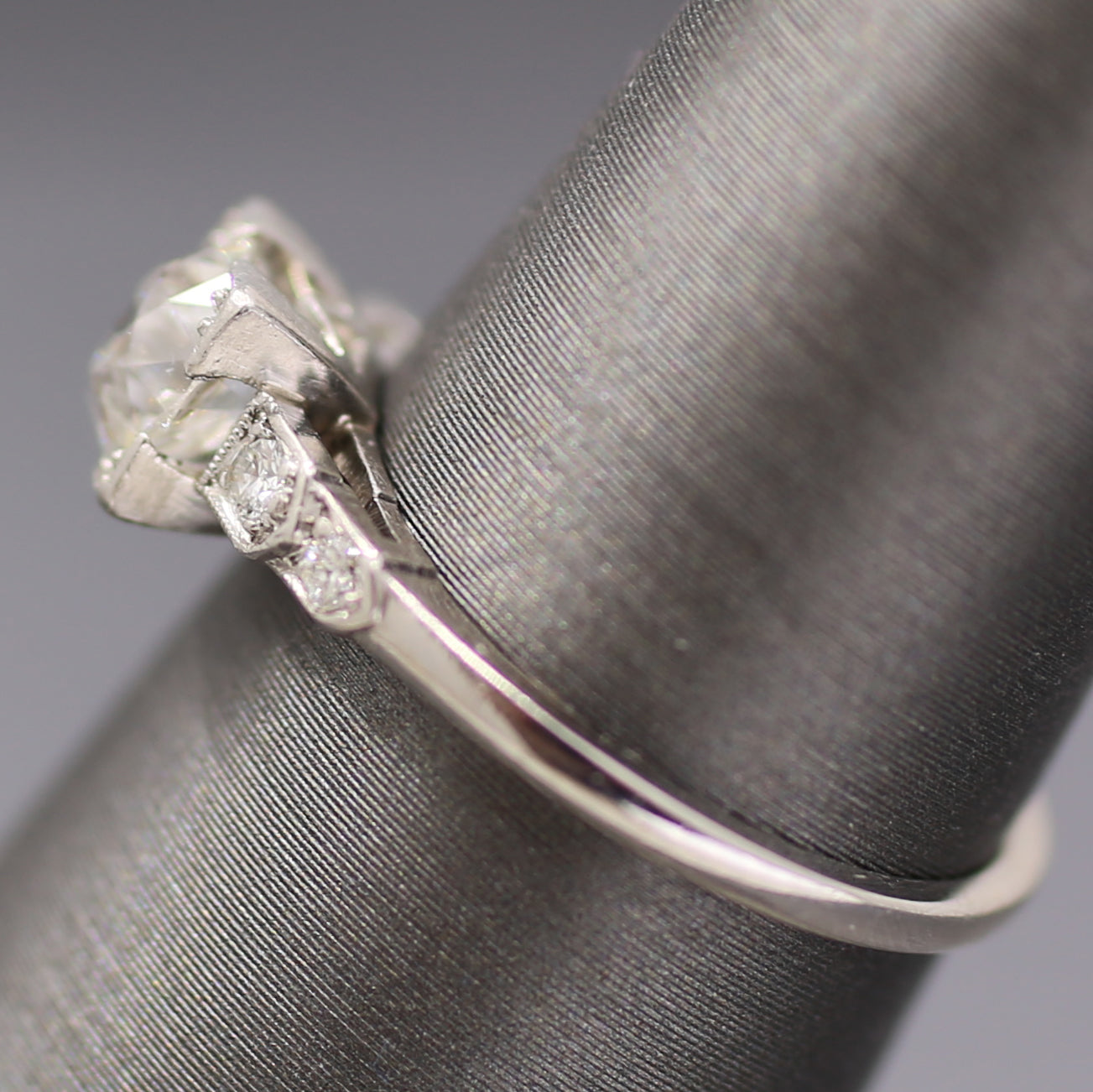 Art Deco Old European Cut Diamond Low Profile Engagement Ring in Platinum