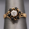 Victorian Old Mine Cut Diamond and Garnet Flower Engagement Ring in 14k Rose Gold