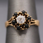 Victorian Old Mine Cut Diamond and Garnet Flower Engagement Ring in 14k Rose Gold