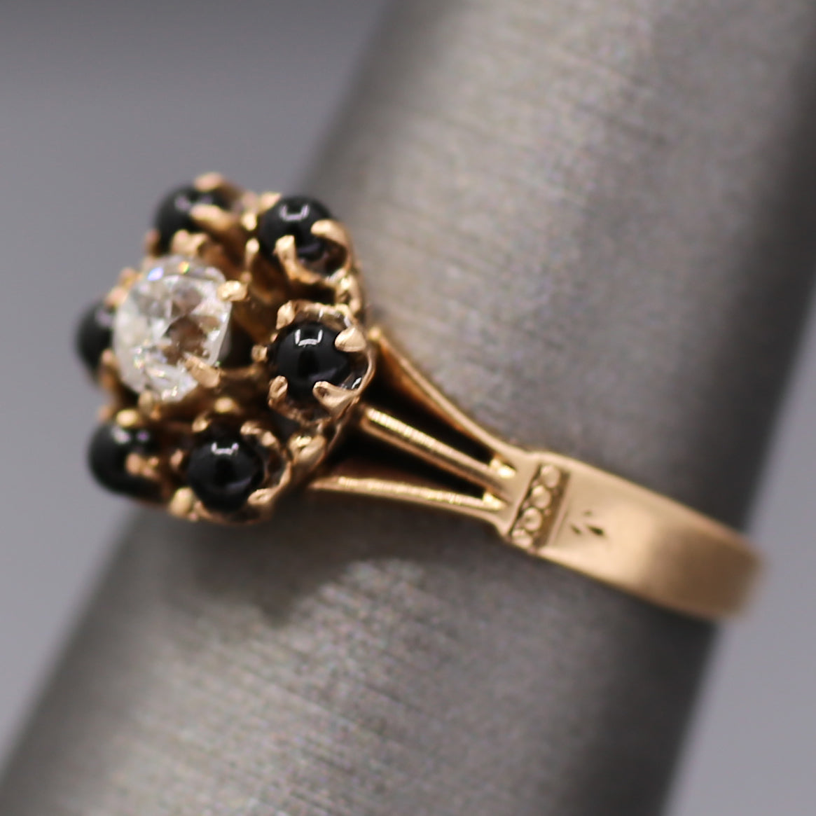 Victorian Old Mine Cut Diamond and Garnet Flower Engagement Ring in 14k Rose Gold