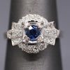 Art Deco Yogo Montana Sapphire and Diamond Ring in 14k White Gold