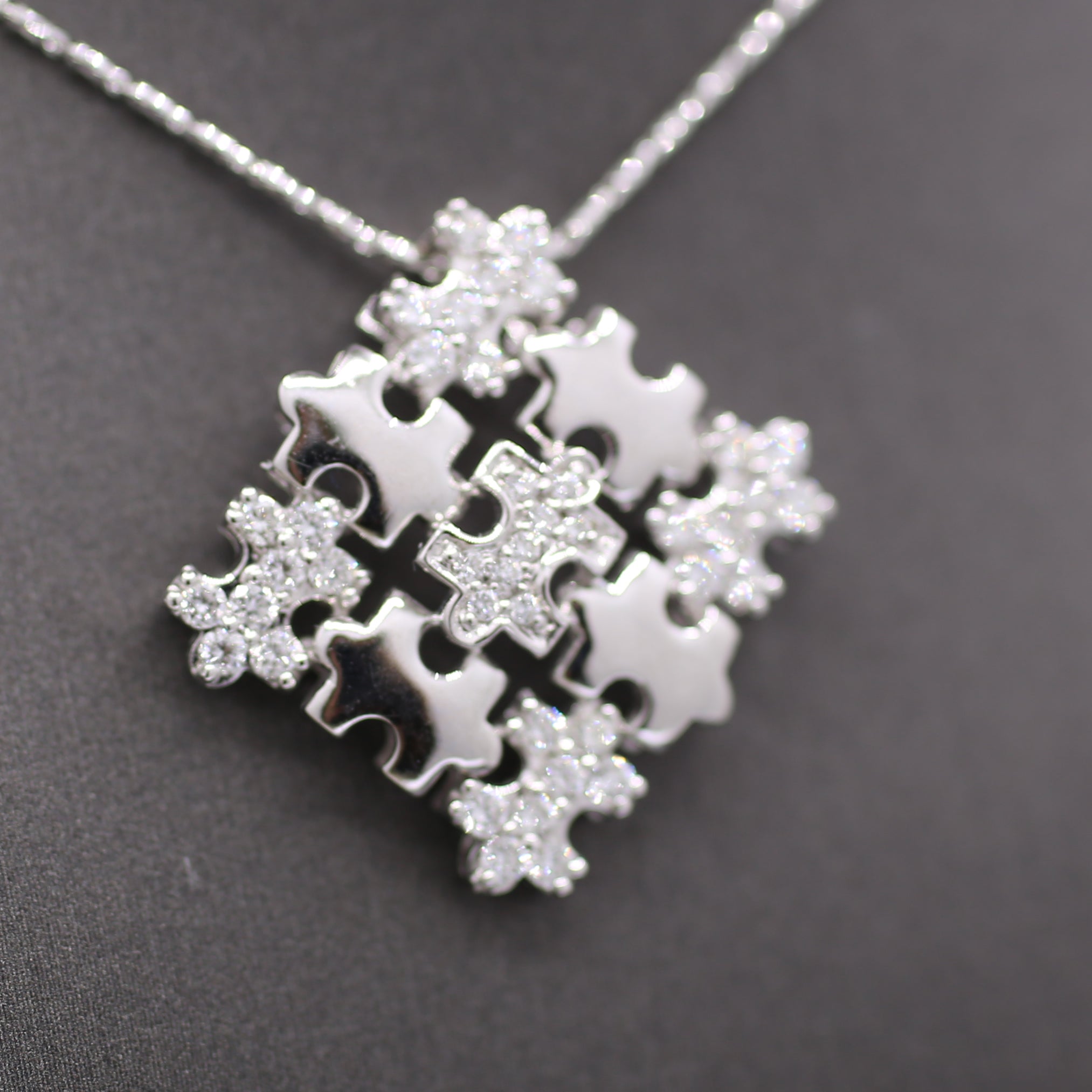 Sparkling Pave' Diamond Puzzle Pieces Necklace in 18k White Gold