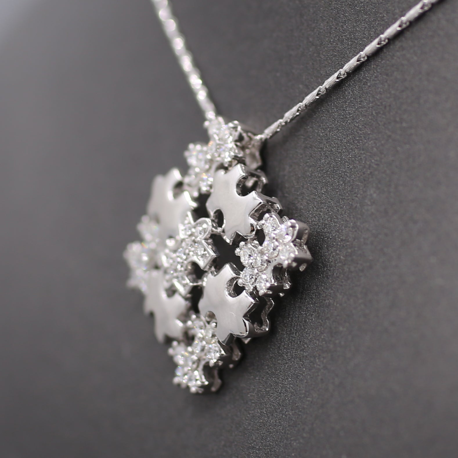 Sparkling Pave' Diamond Puzzle Pieces Necklace in 18k White Gold