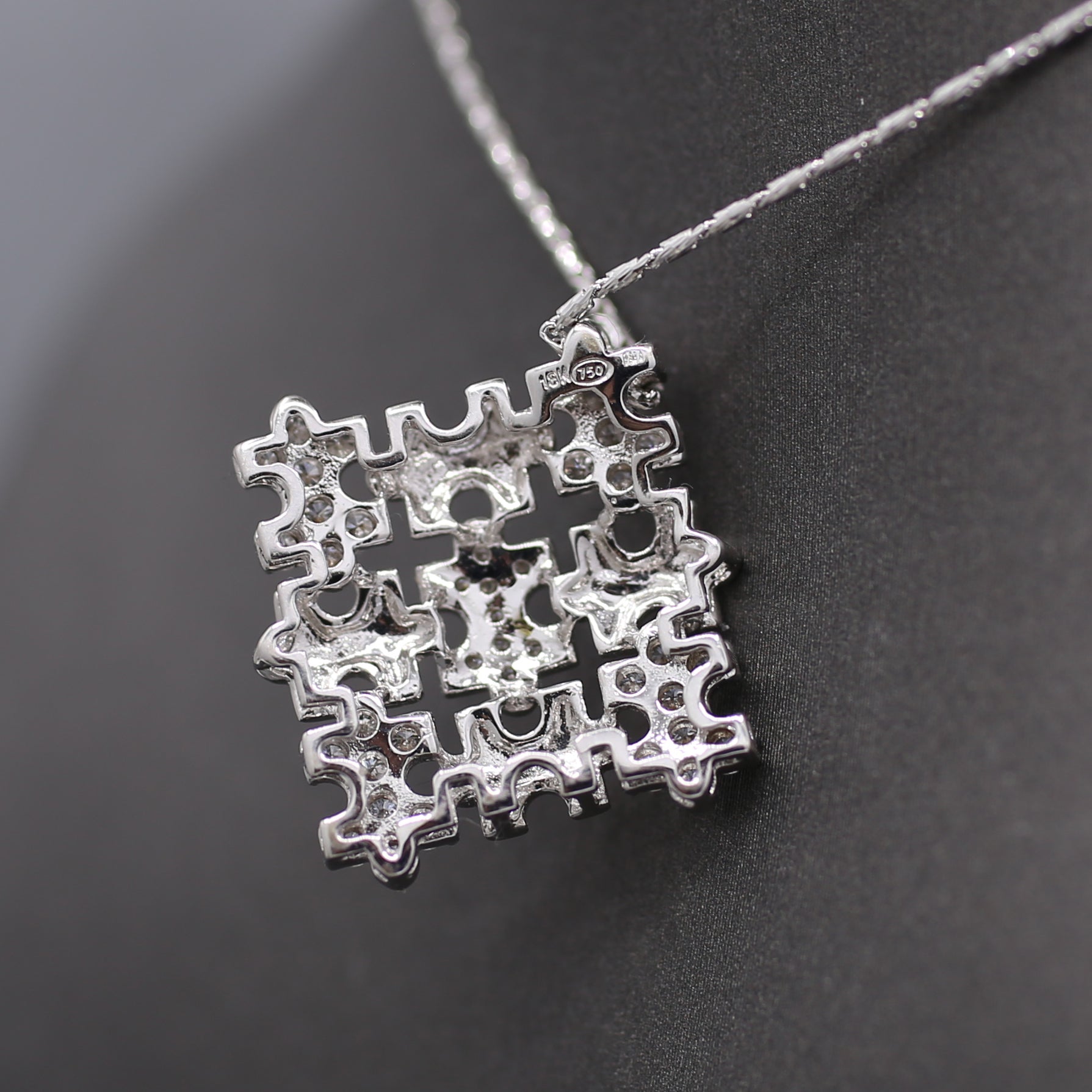 Sparkling Pave' Diamond Puzzle Pieces Necklace in 18k White Gold