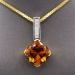 Precision Cut Citrine & Princess Cut Diamond Pendant Necklace in Platinum and 18k