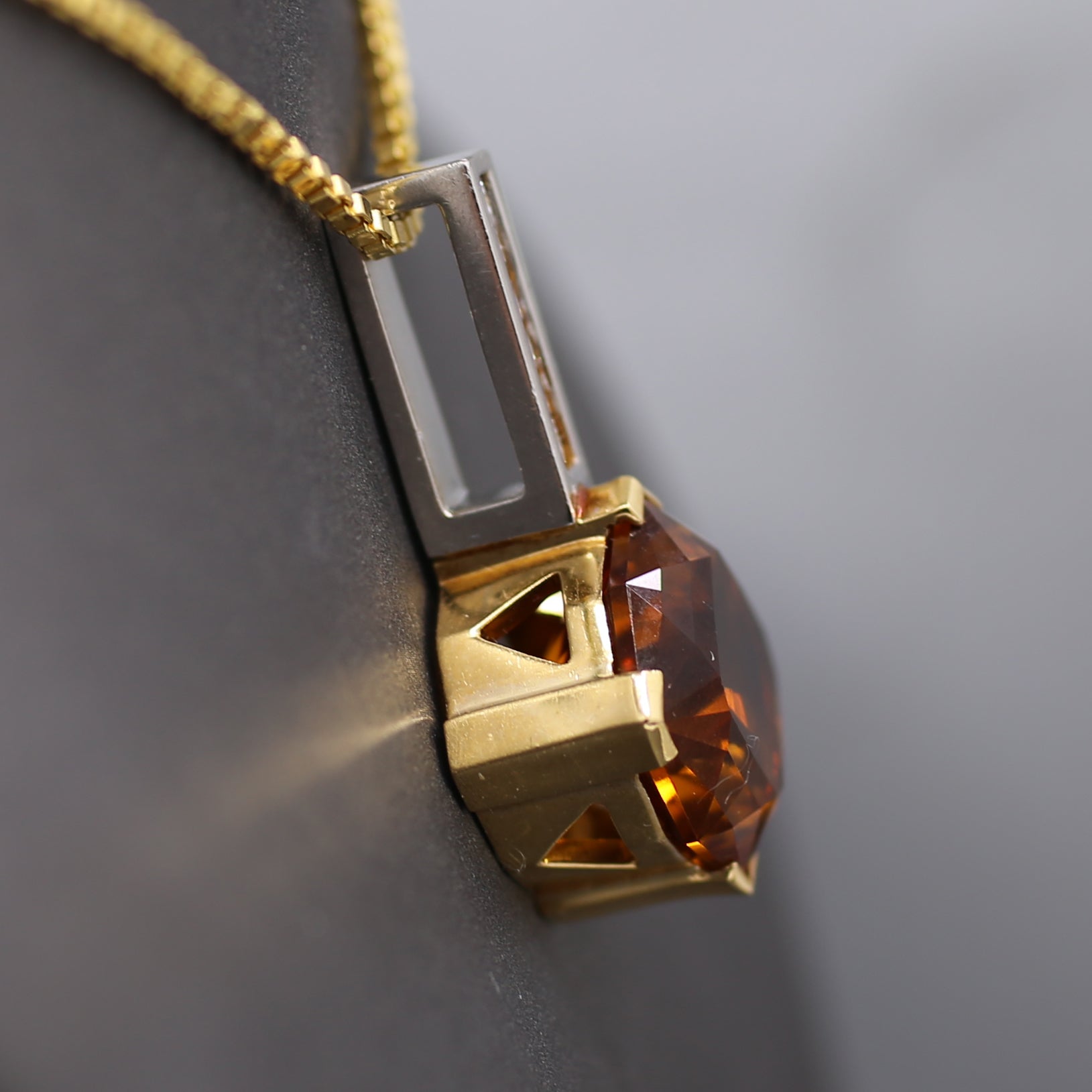 Precision Cut Citrine & Princess Cut Diamond Pendant Necklace in Platinum and 18k