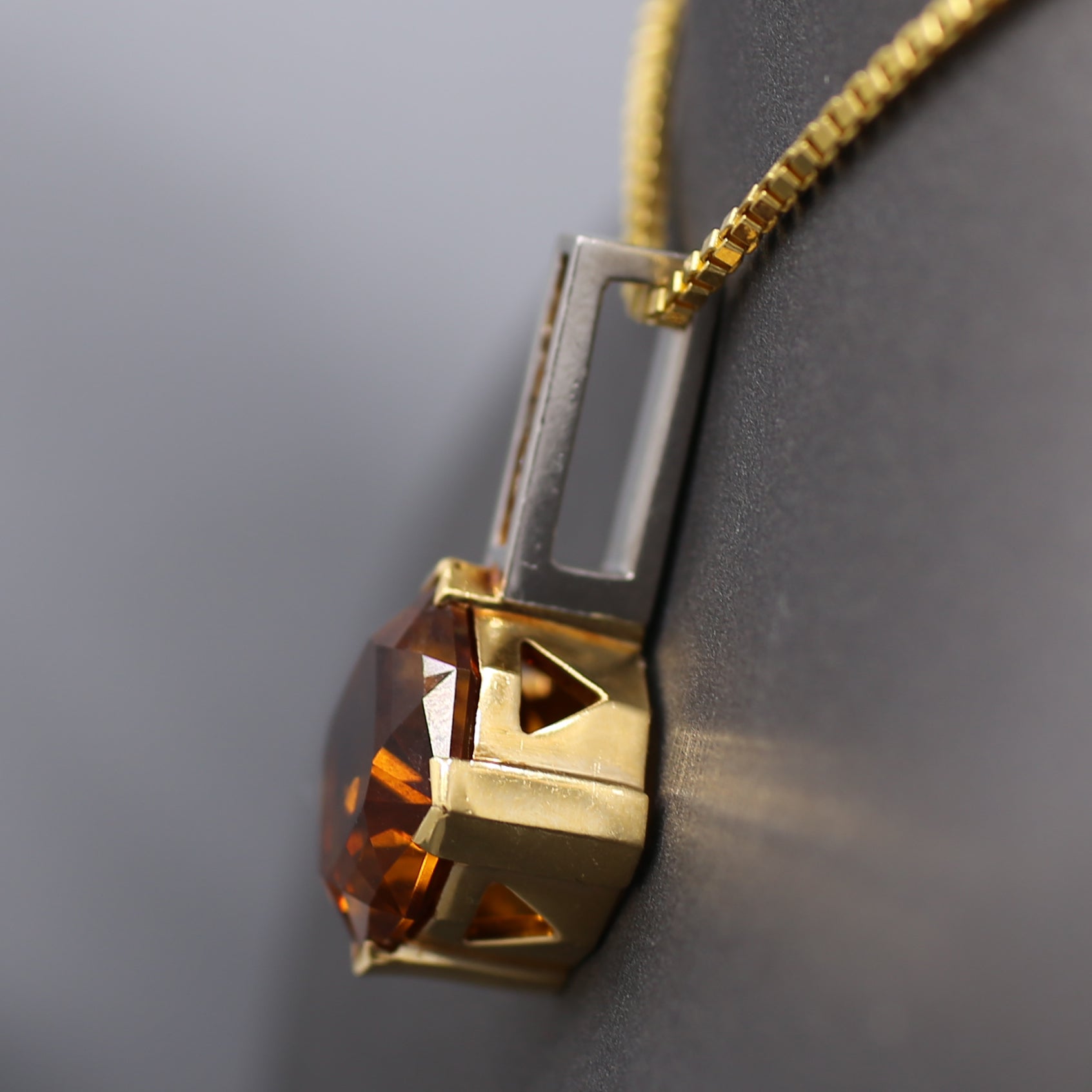 Precision Cut Citrine & Princess Cut Diamond Pendant Necklace in Platinum and 18k