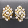 Ornate Pearl and Diamond Woven Earrings with Omega Back Clasps in 14k Yellow Gold