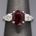 GIA Certified Natural Ruby and Pear Cut Diamond Ring in Platinum