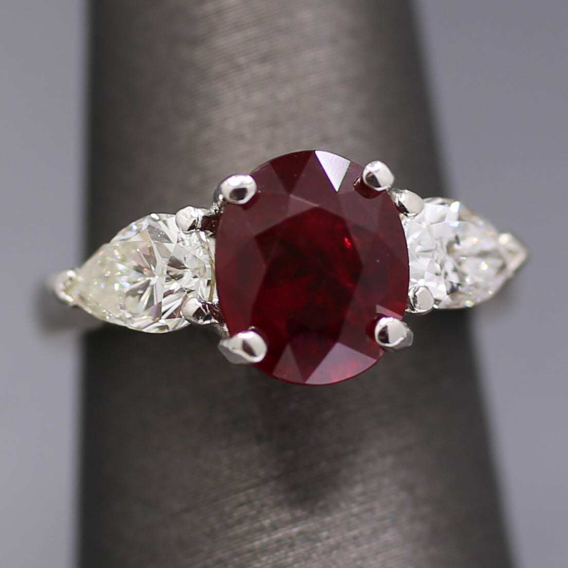 GIA Certified Natural Ruby and Pear Cut Diamond Ring in Platinum