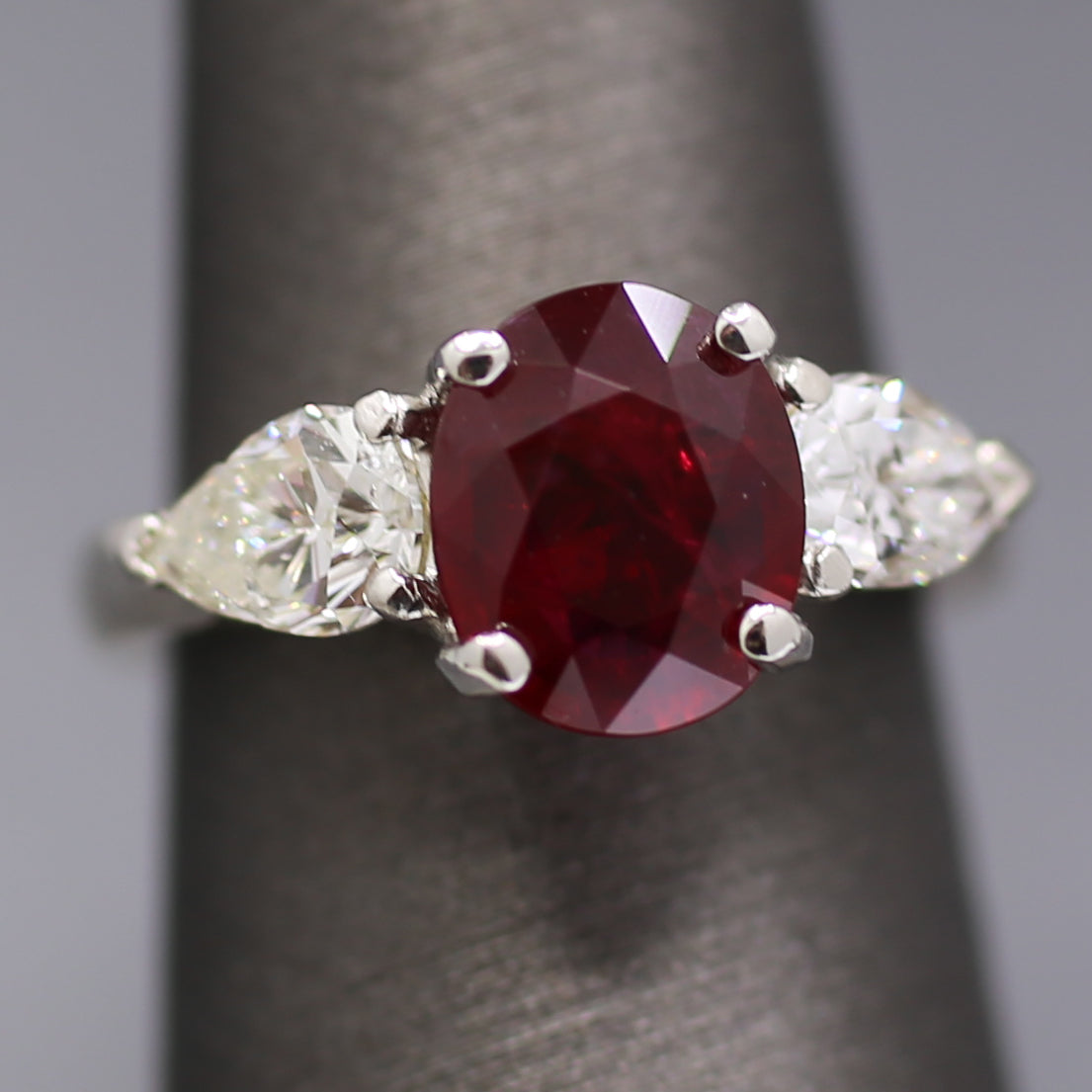 GIA Certified Natural Ruby and Pear Cut Diamond Ring in Platinum