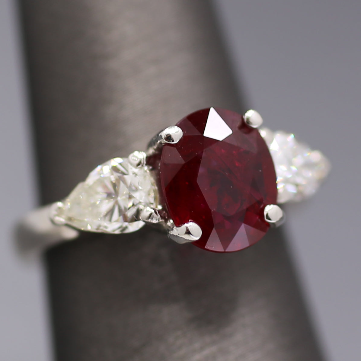 GIA Certified Natural Ruby and Pear Cut Diamond Ring in Platinum