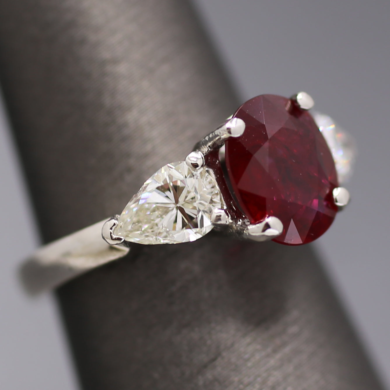 GIA Certified Natural Ruby and Pear Cut Diamond Ring in Platinum