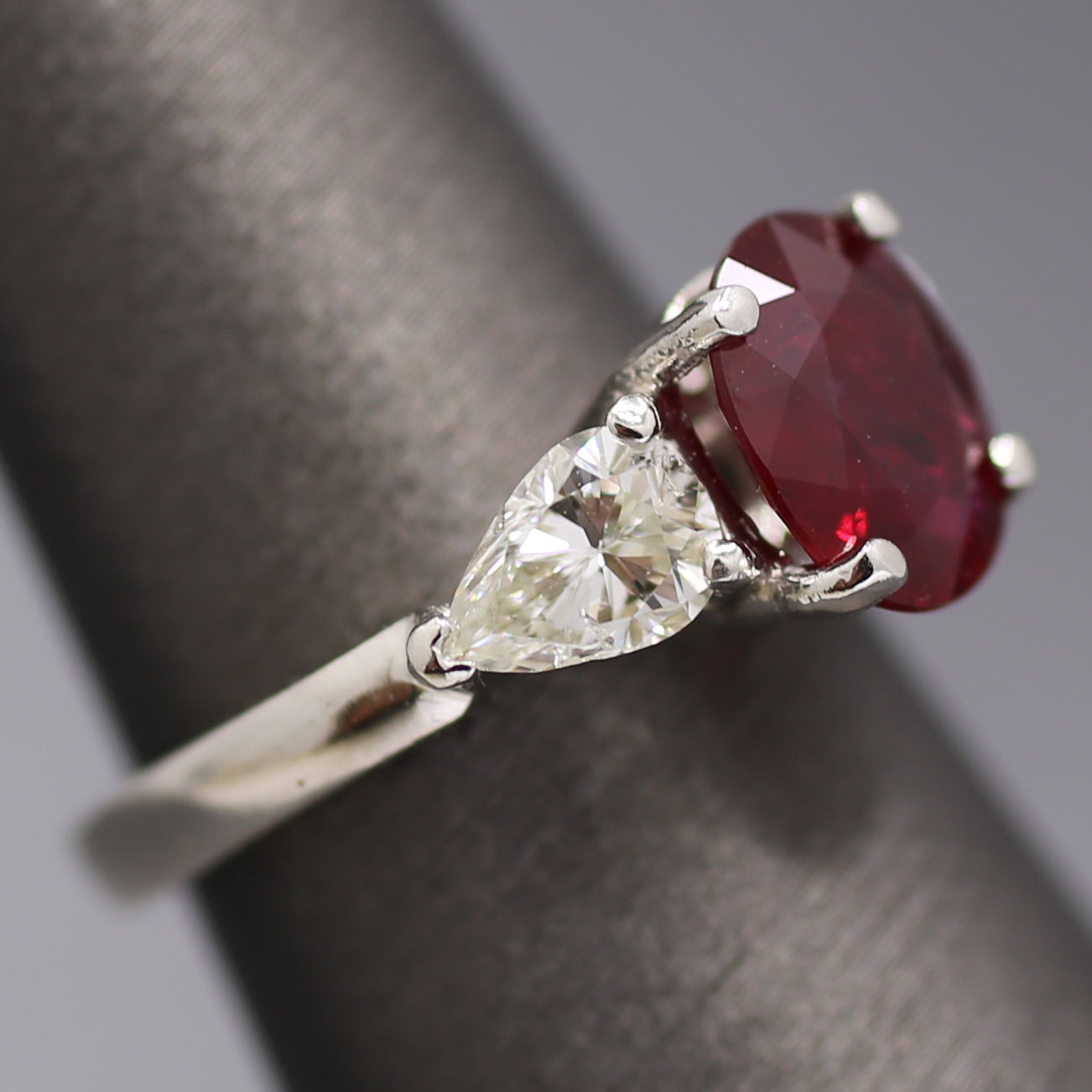 GIA Certified Natural Ruby and Pear Cut Diamond Ring in Platinum