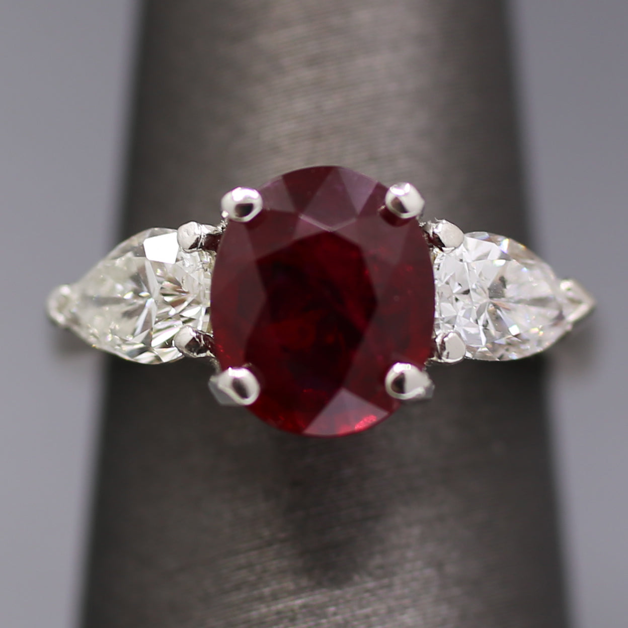 GIA Certified Natural Ruby and Pear Cut Diamond Ring in Platinum