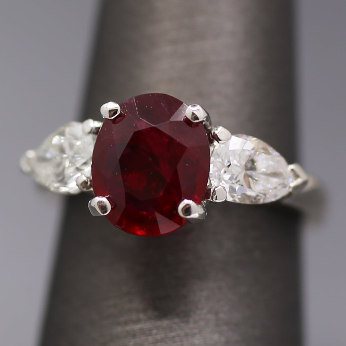 GIA Certified Natural Ruby and Pear Cut Diamond Ring in Platinum