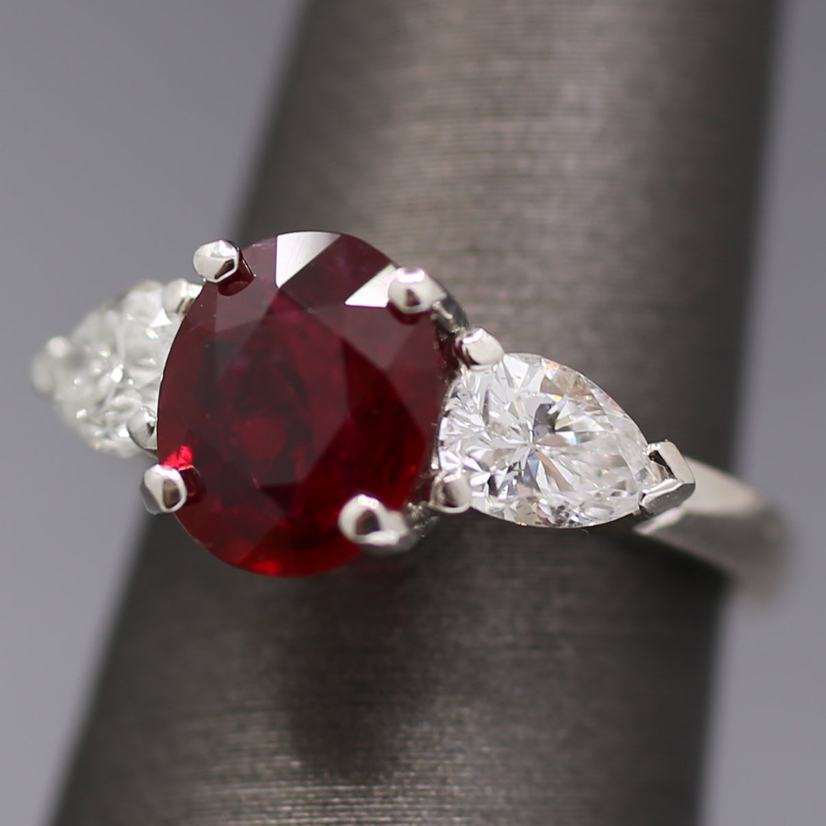 GIA Certified Natural Ruby and Pear Cut Diamond Ring in Platinum