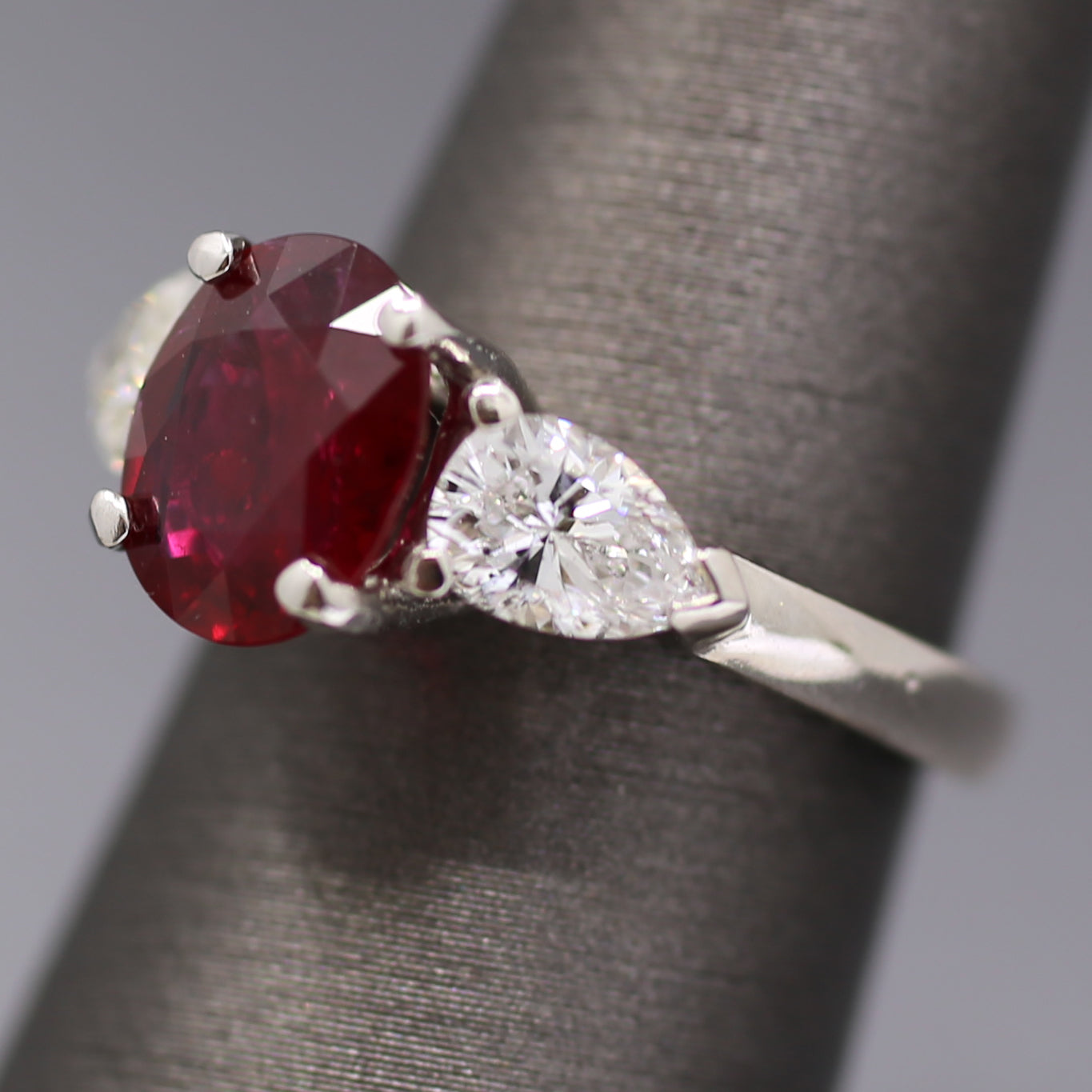 GIA Certified Natural Ruby and Pear Cut Diamond Ring in Platinum