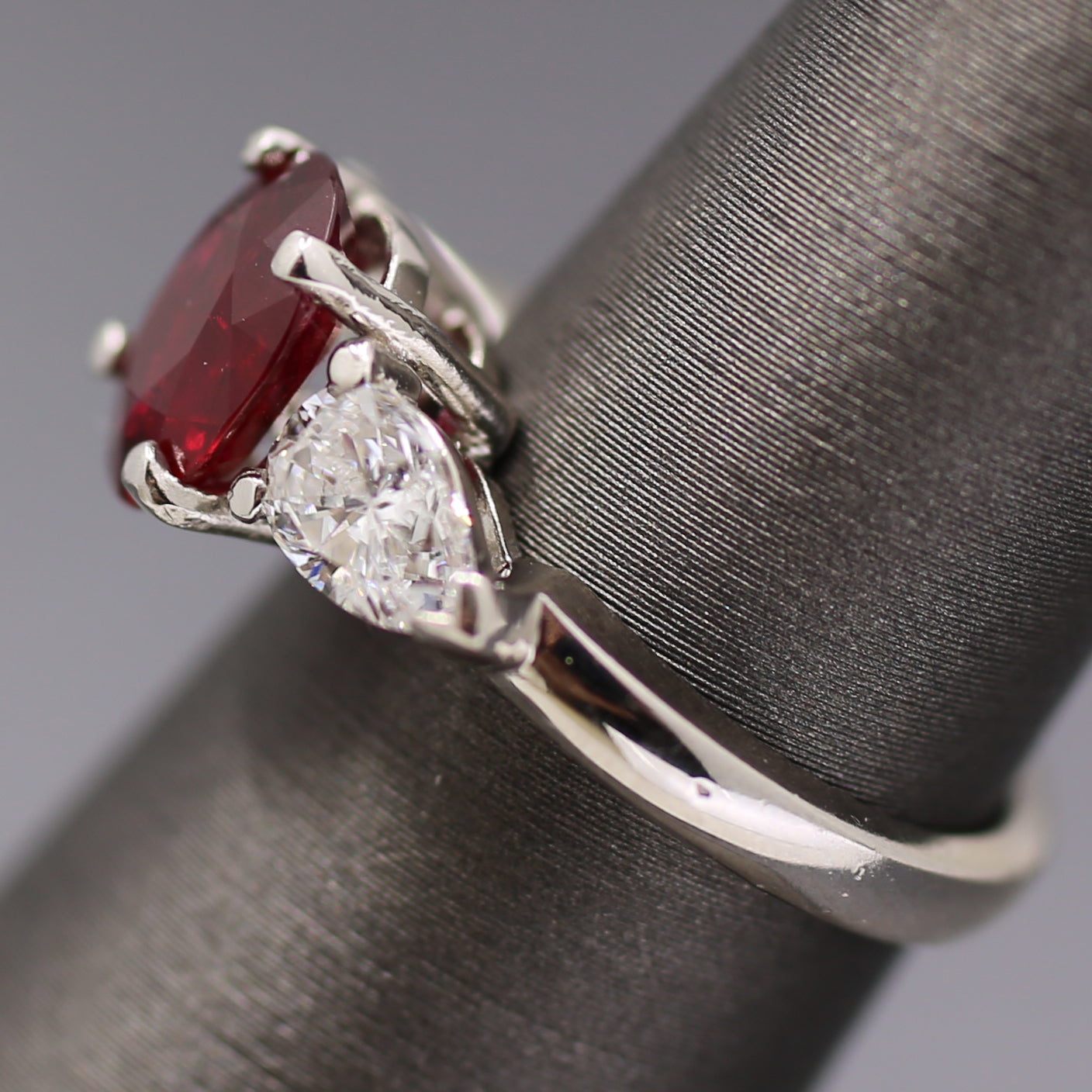 GIA Certified Natural Ruby and Pear Cut Diamond Ring in Platinum