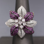 Bold Pink Sapphire and Diamond Flower Cocktail Ring in 18k White Gold