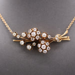Victorian Old European & Rose Cut Diamond Flower Necklace in 14k Rose Gold