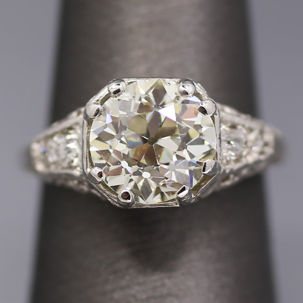 Art Deco GIA Certified 2.53ct Old European Cut Diamond Ring in Platinum