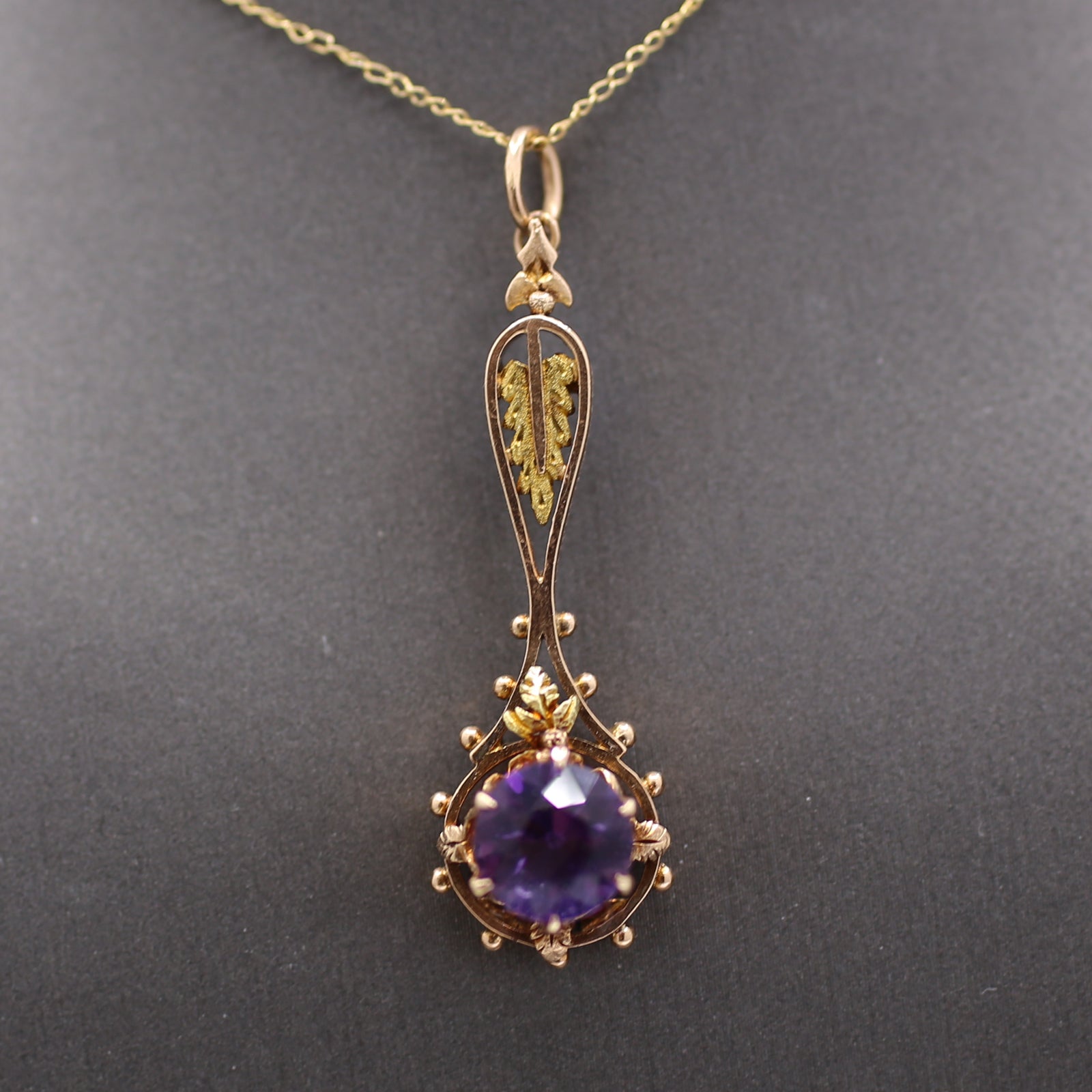 Antique Victorian Amethyst Architectural Pendant in 10k Rose and Yellow Gold