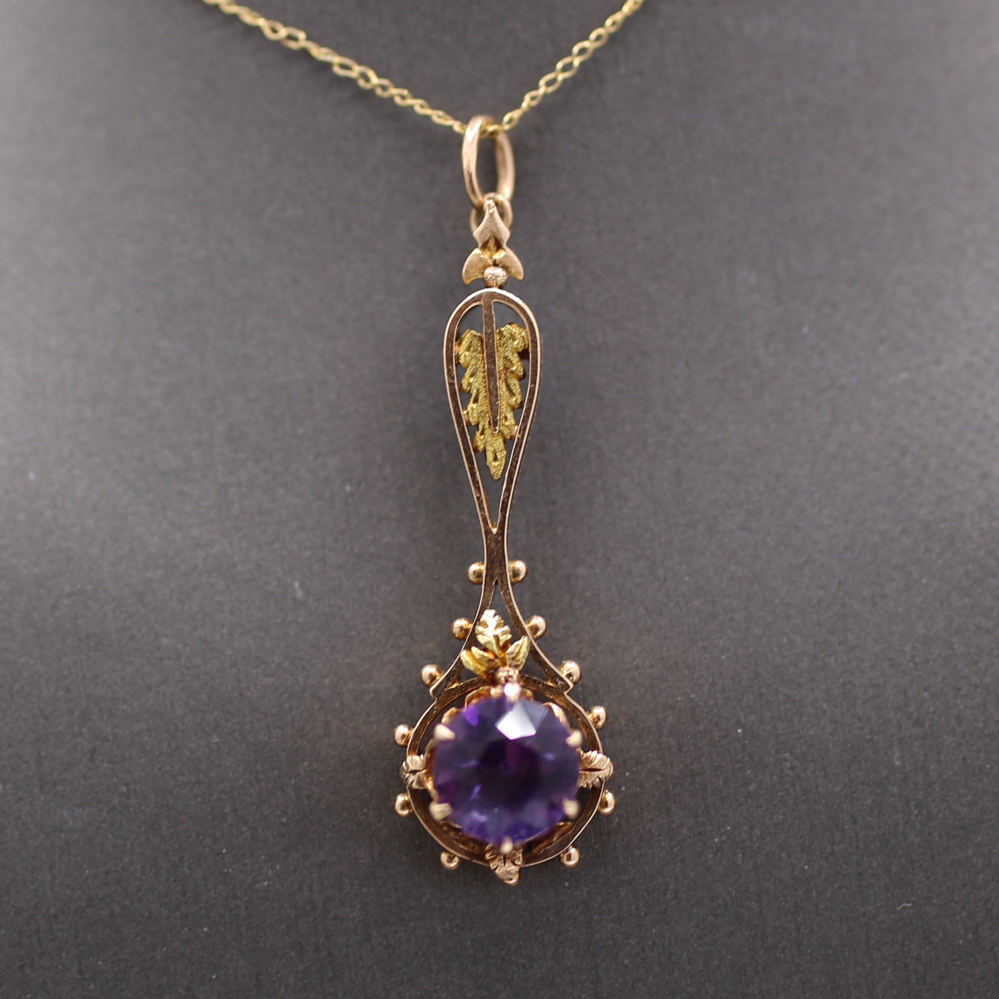 Antique Victorian Amethyst Architectural Pendant in 10k Rose and Yellow Gold