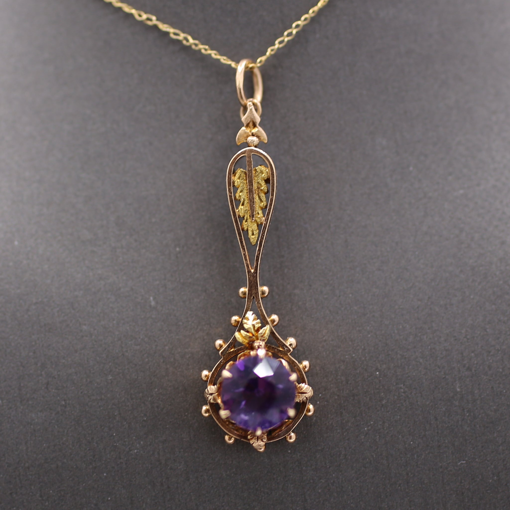 Antique Victorian Amethyst Architectural Pendant in 10k Rose and Yellow Gold