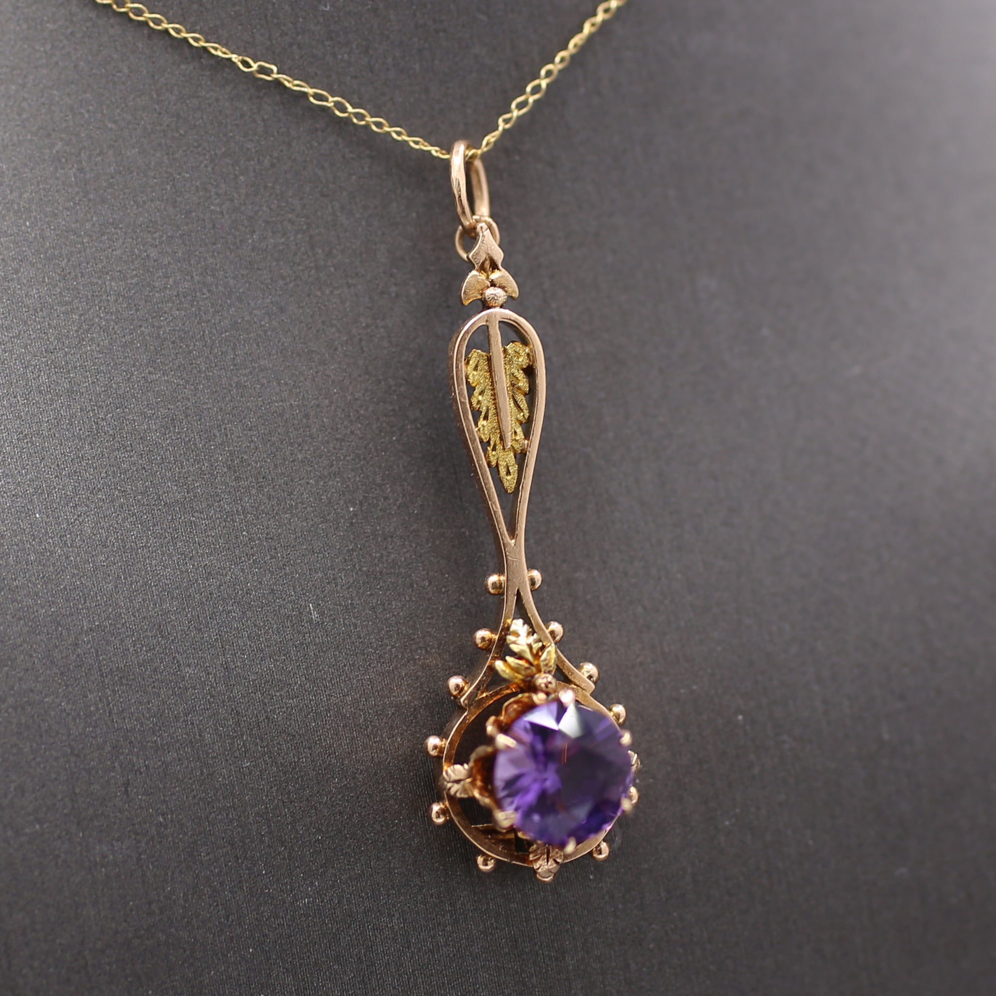 Antique Victorian Amethyst Architectural Pendant in 10k Rose and Yellow Gold