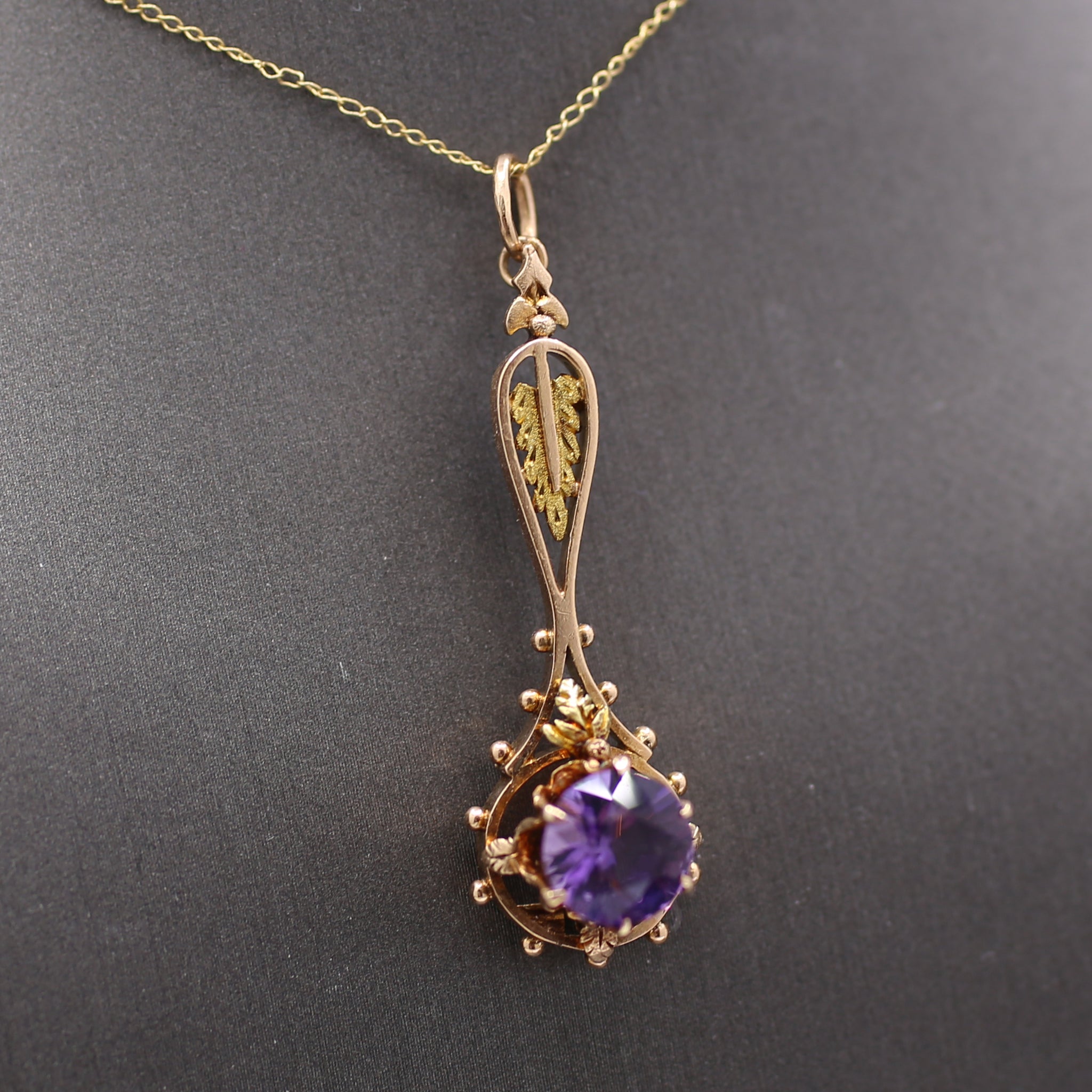 Antique Victorian Amethyst Architectural Pendant in 10k Rose and Yellow Gold