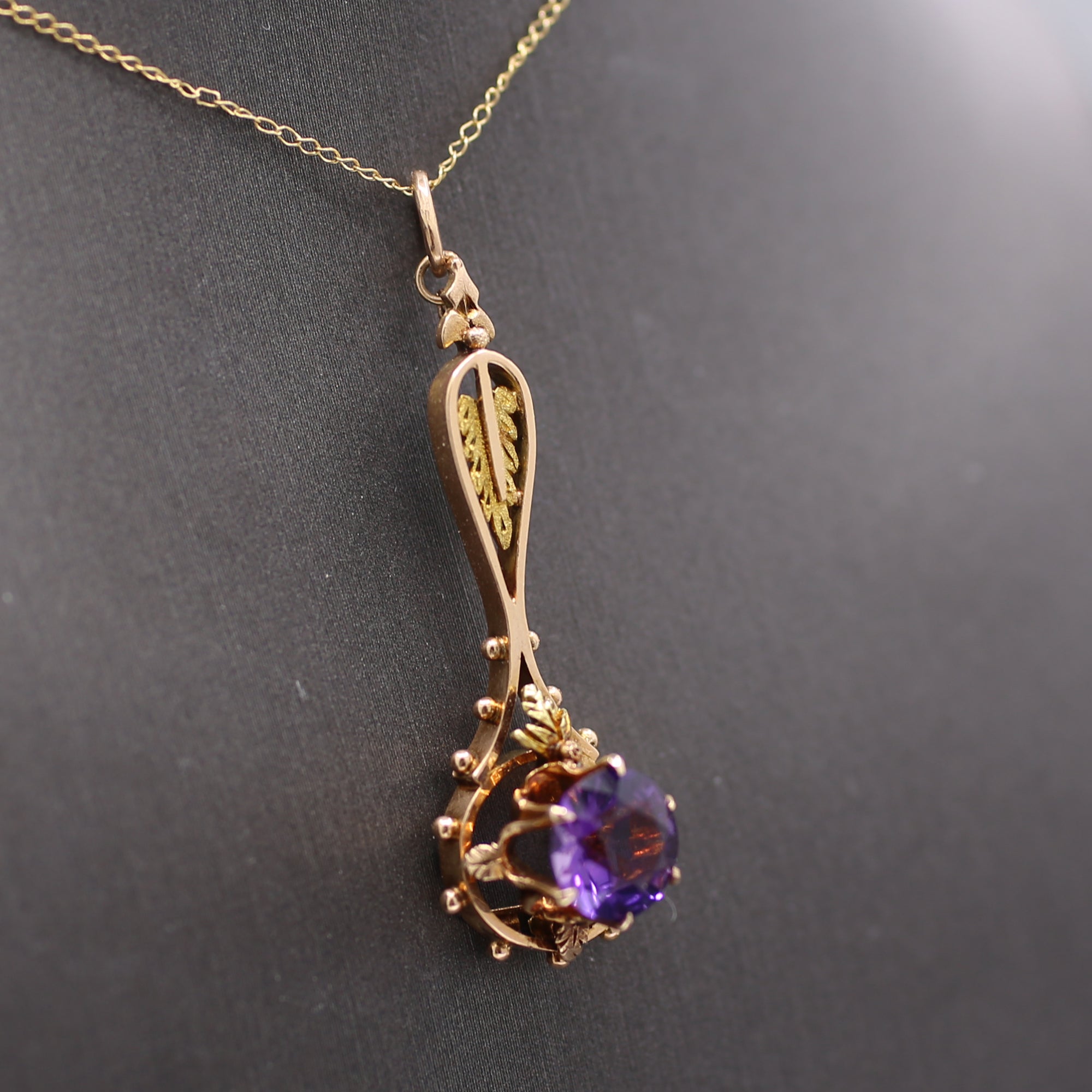 Antique Victorian Amethyst Architectural Pendant in 10k Rose and Yellow Gold