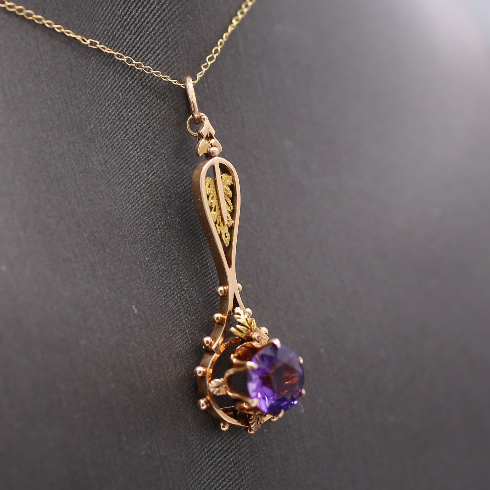 Antique Victorian Amethyst Architectural Pendant in 10k Rose and Yellow Gold