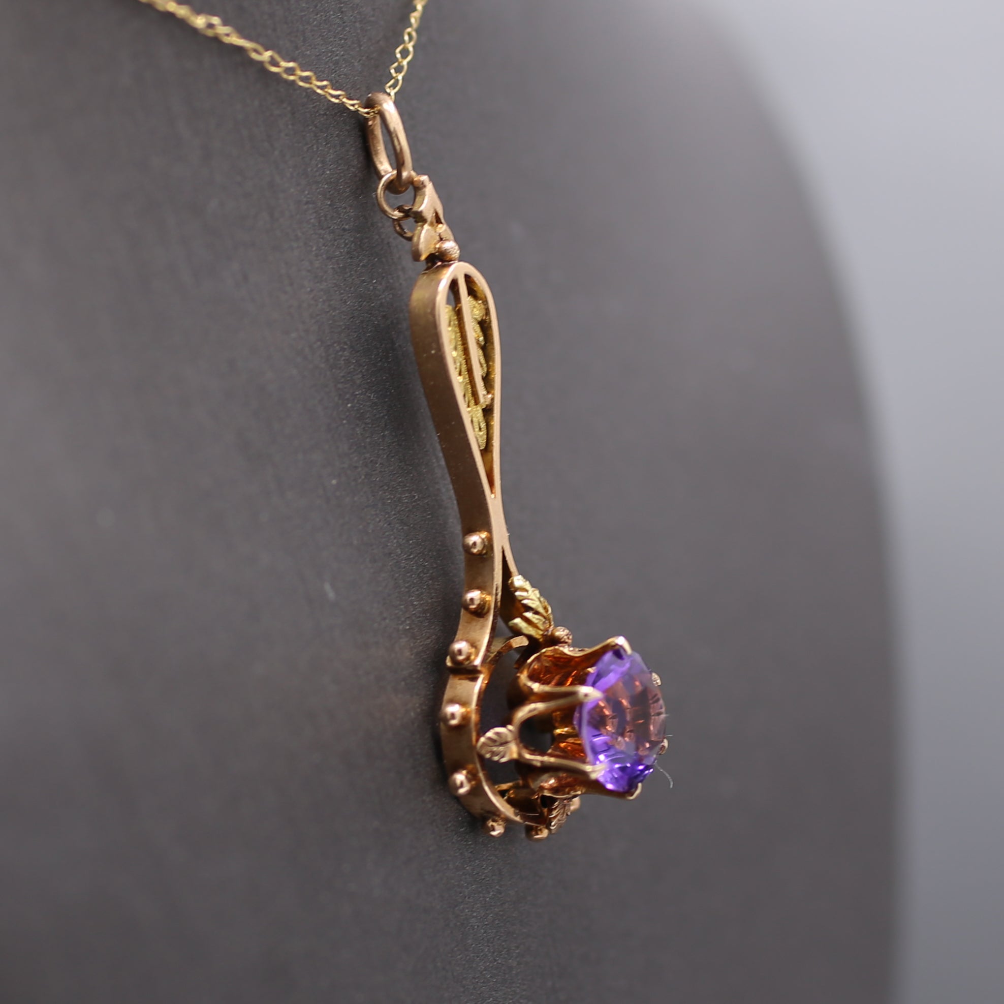 Antique Victorian Amethyst Architectural Pendant in 10k Rose and Yellow Gold