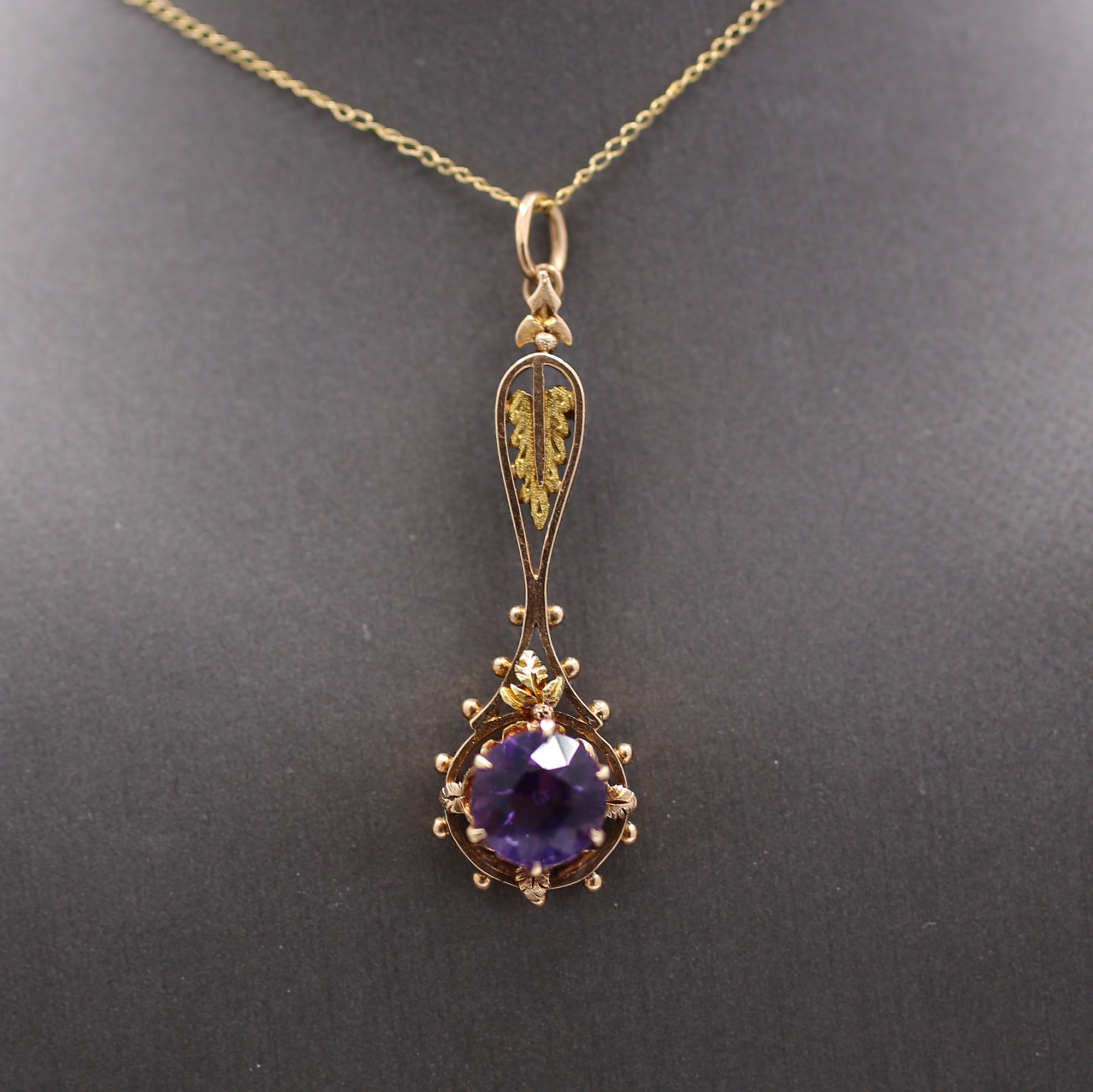 Antique Victorian Amethyst Architectural Pendant in 10k Rose and Yellow Gold