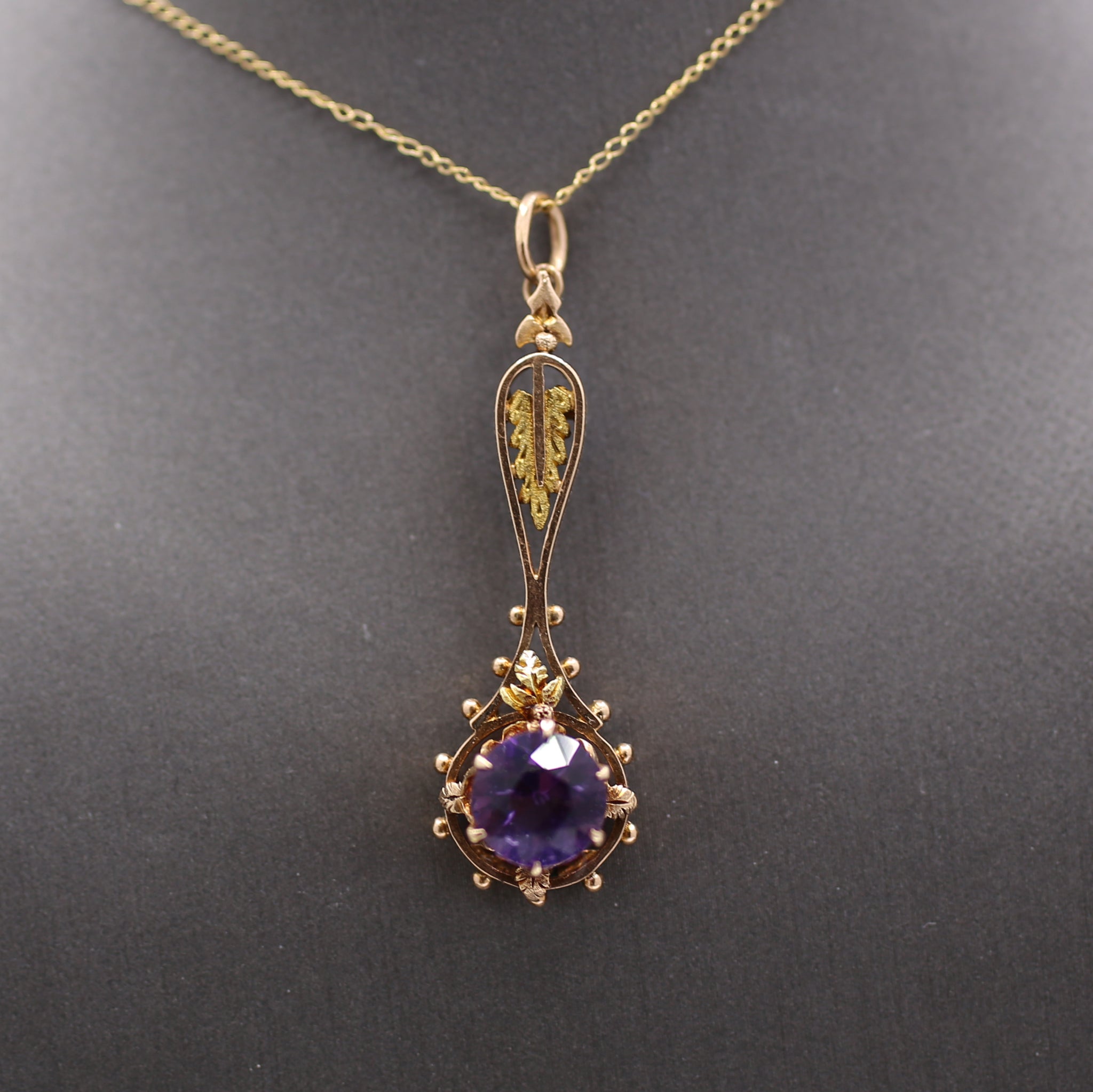 Antique Victorian Amethyst Architectural Pendant in 10k Rose and Yellow Gold
