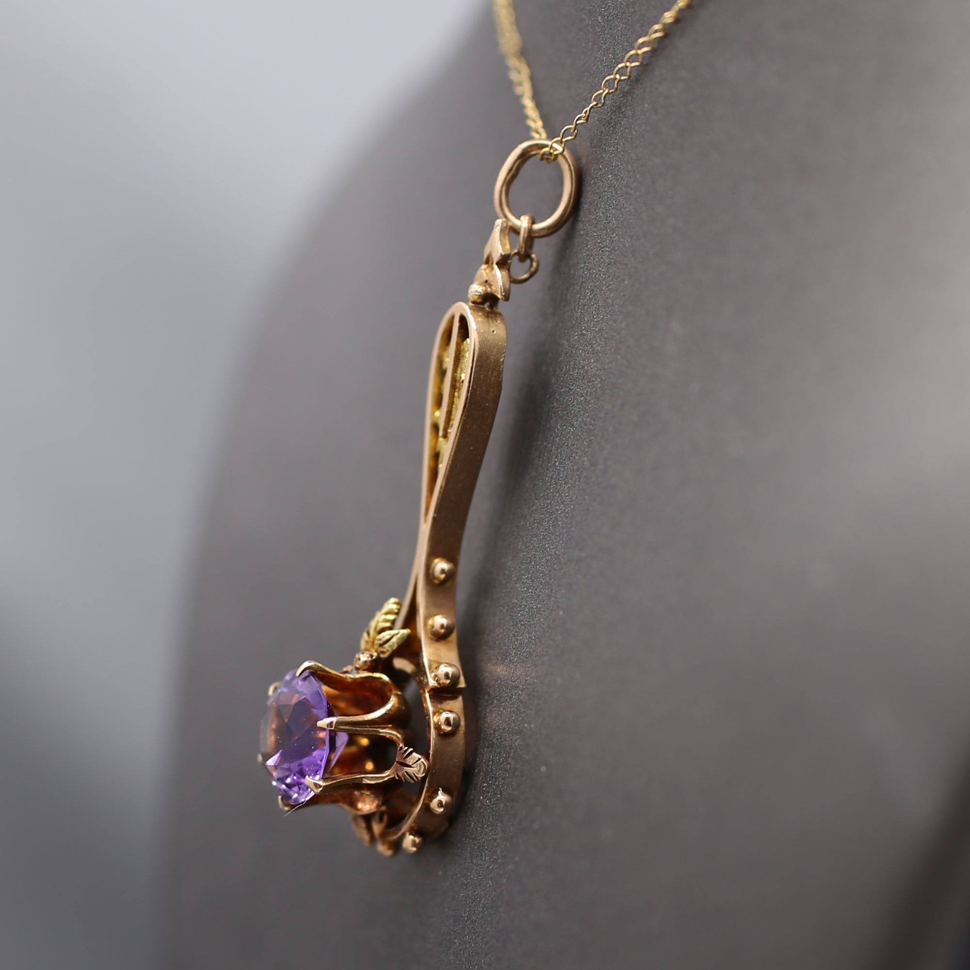 Antique Victorian Amethyst Architectural Pendant in 10k Rose and Yellow Gold