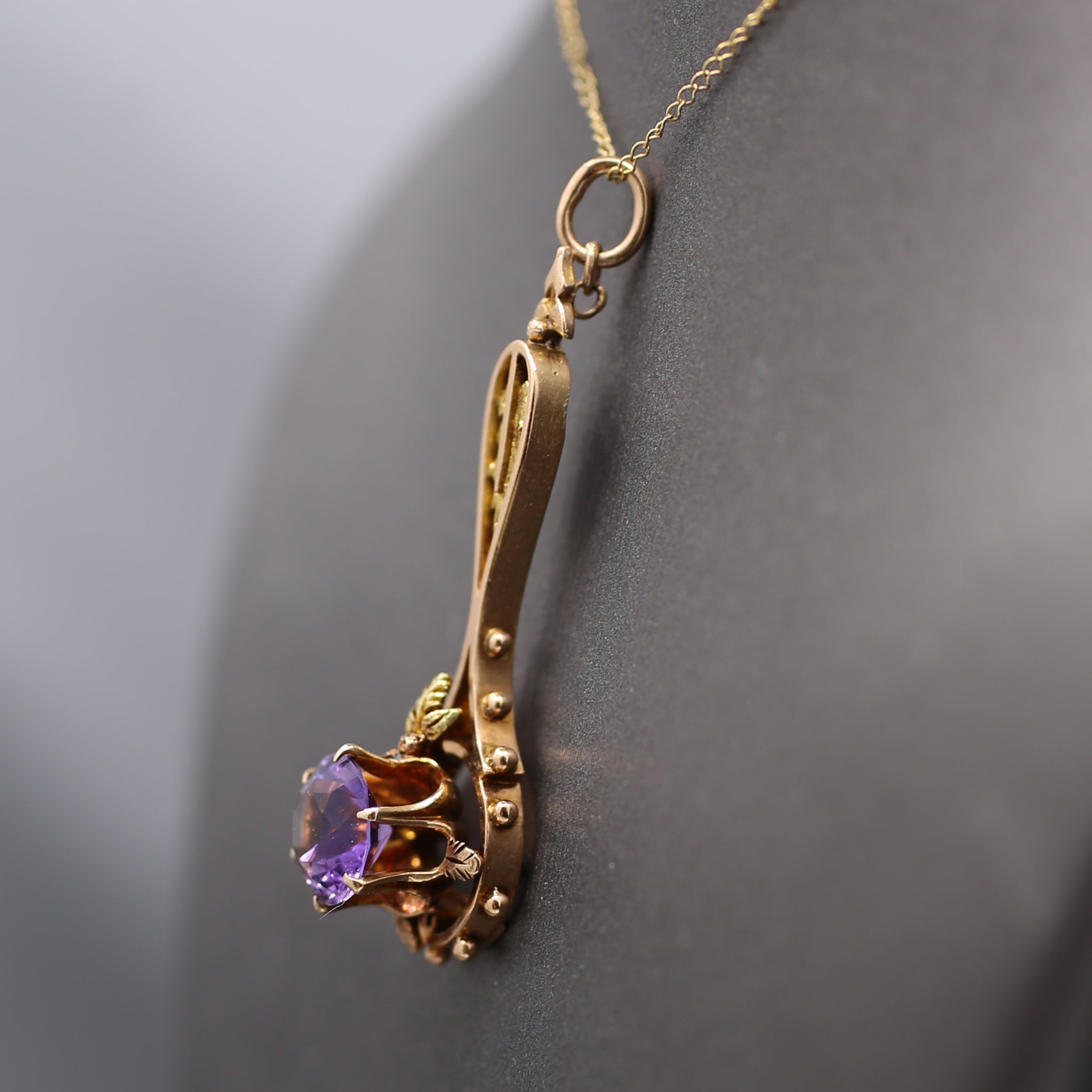 Antique Victorian Amethyst Architectural Pendant in 10k Rose and Yellow Gold