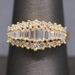 Vintage Baguette Cut and Round Diamond Graduated Band Ring in 14k Yellow Gold