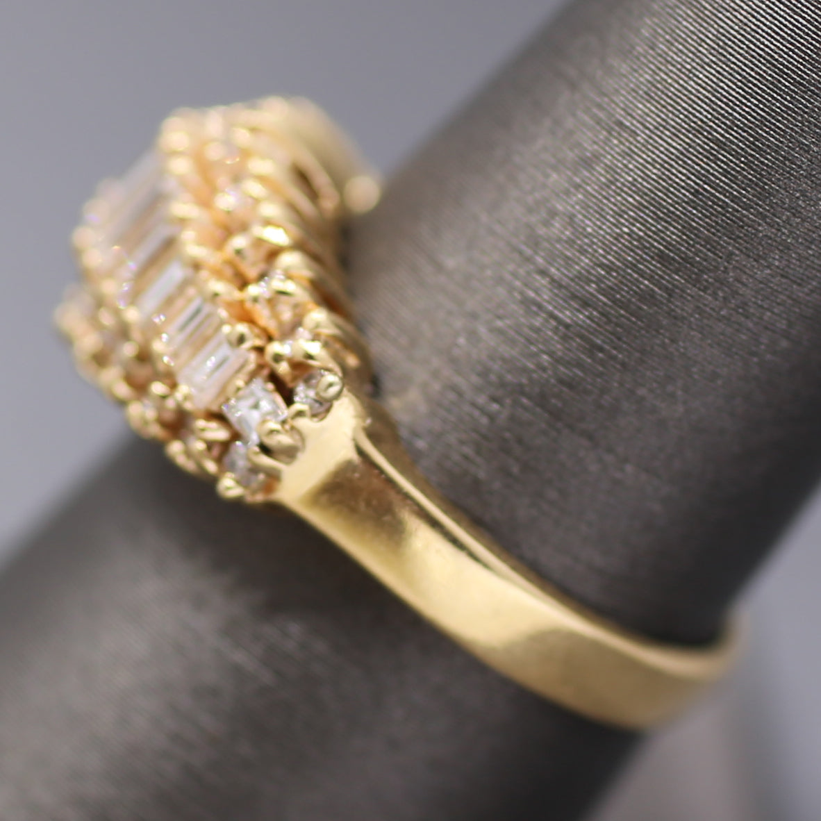 Vintage Baguette Cut and Round Diamond Graduated Band Ring in 14k Yellow Gold