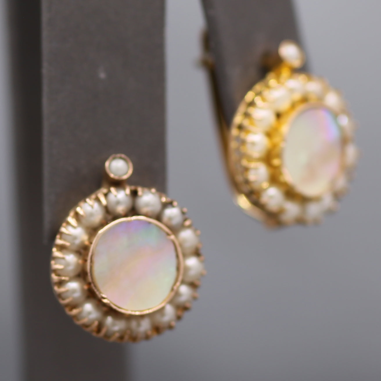 Victorian Golden Mother of Pearl and Seed Pearl Earrings in 12k Rosy Gold