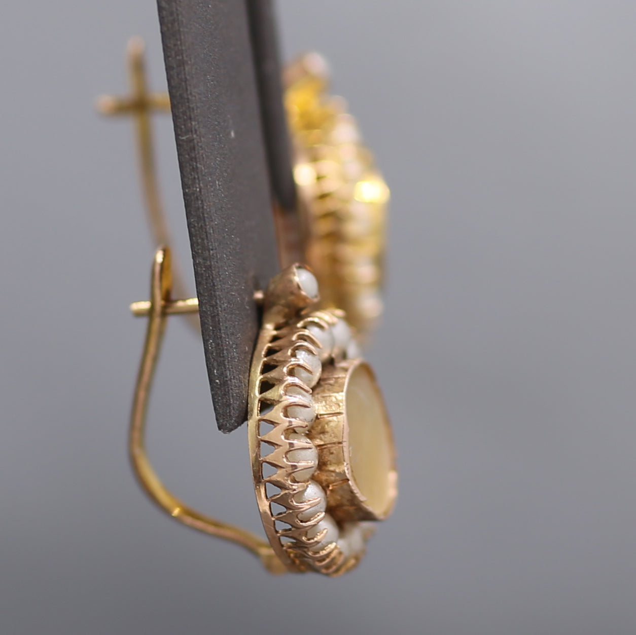 Victorian Golden Mother of Pearl and Seed Pearl Earrings in 12k Rosy Gold