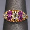 Antique Ruby and Old Mine Cut Diamond Band Ring in 18k Yellow Gold
