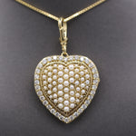 Vintage Large Diamond and Pearl Heart Shaped Locket in 10k Yellow Gold