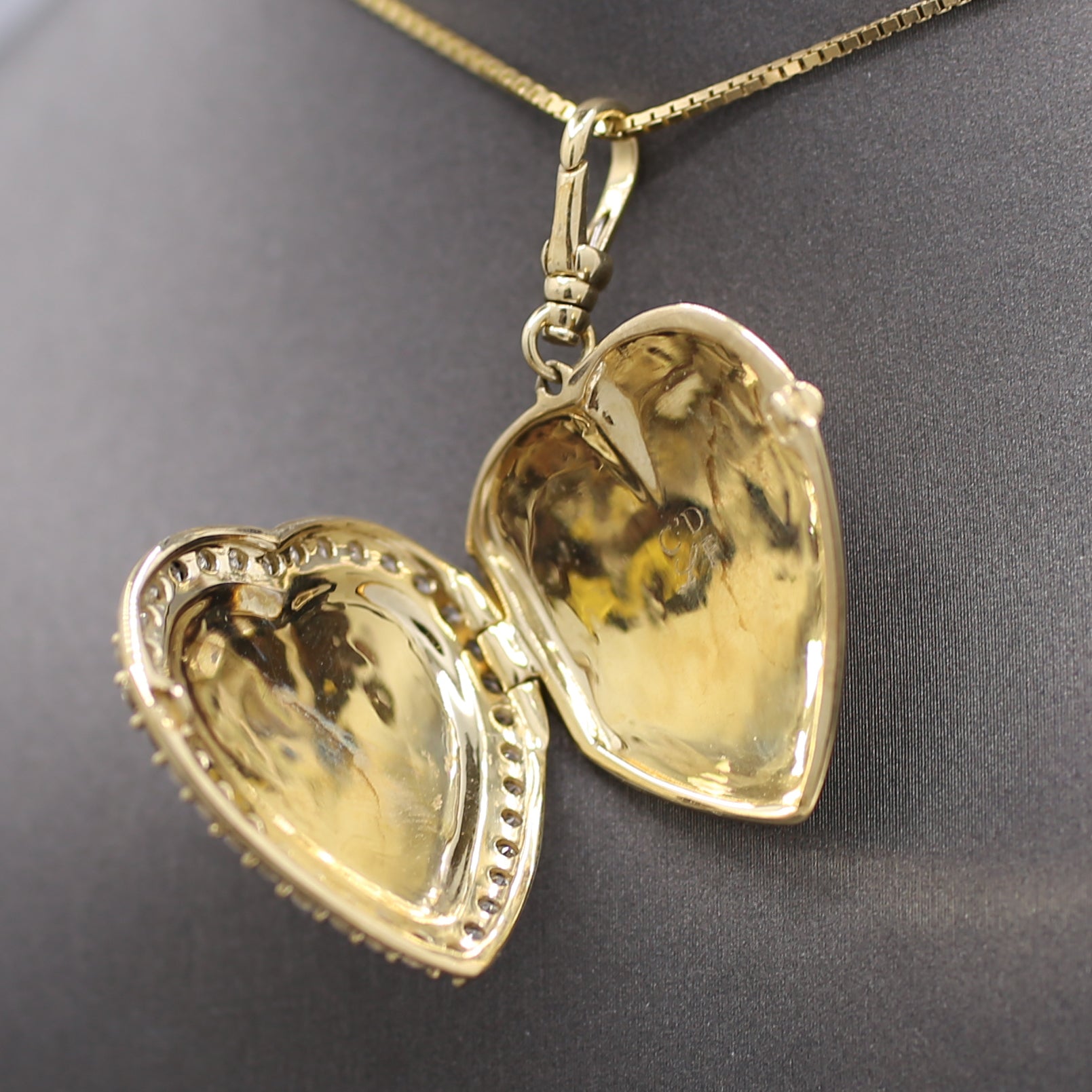 Vintage Large Diamond and Pearl Heart Shaped Locket in 10k Yellow Gold