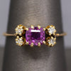 Lovely Vintage Purple Pink Sapphire and Diamond Ring in 14k Yellow Gold