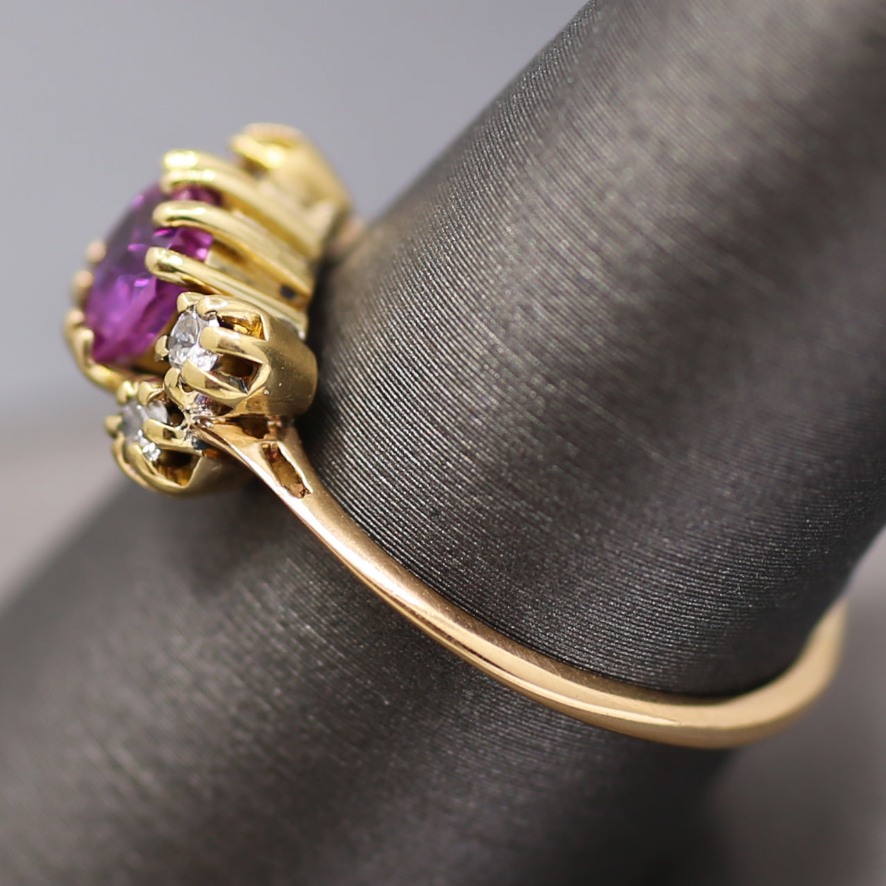 Lovely Vintage Purple Pink Sapphire and Diamond Ring in 14k Yellow Gold