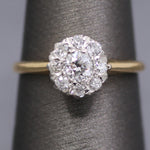 Edwardian Old European Cut Diamond Cluster Ring in Platinum and 14k Yellow Gold