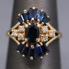 Art Deco Inspired Blue Sapphire and Diamond Cluster Ring in 14k Yellow Gold