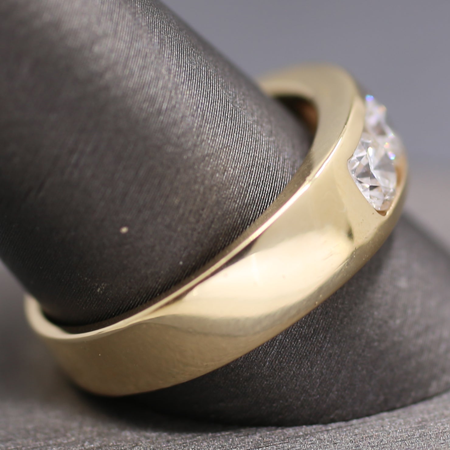 Sleek Men's Three Stone Diamond Channel Set Band Ring in 14k Yellow Gold